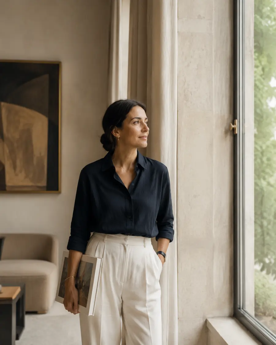 A guest pausing by a window before a private gathering